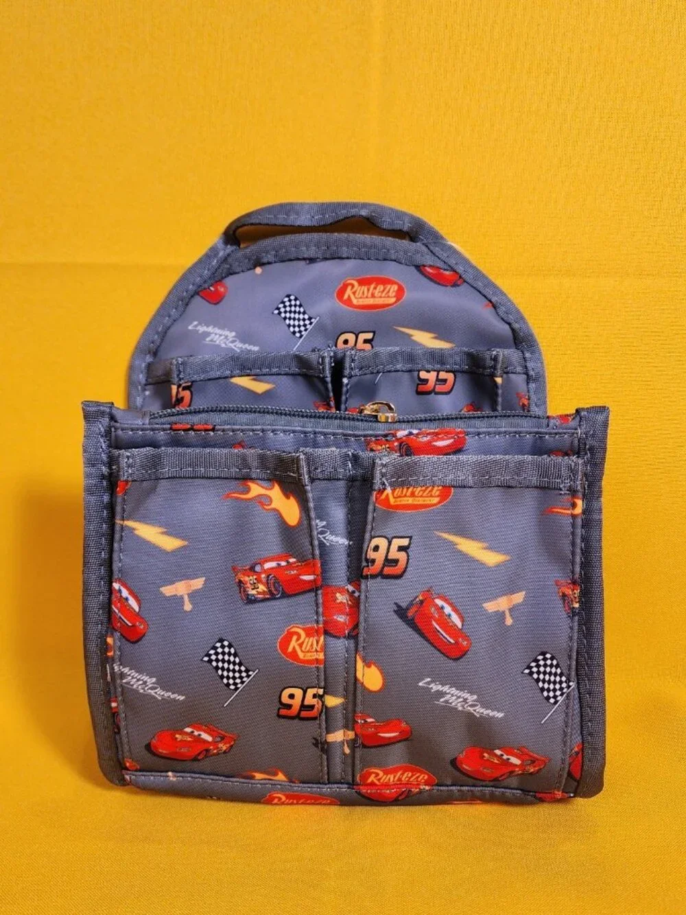 Disney Pixar Cars Lightning McQueen AOP Grey Mini Backpack Organizer Insert NEW